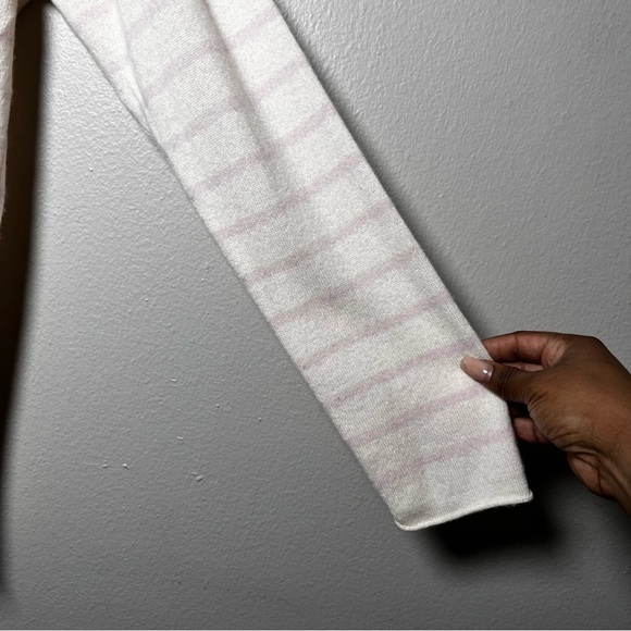 Project Women 100% Cashmere Knit Sweatshirt XL White Pink Stripe Fisherman V-Nec - Picture 5 of 9